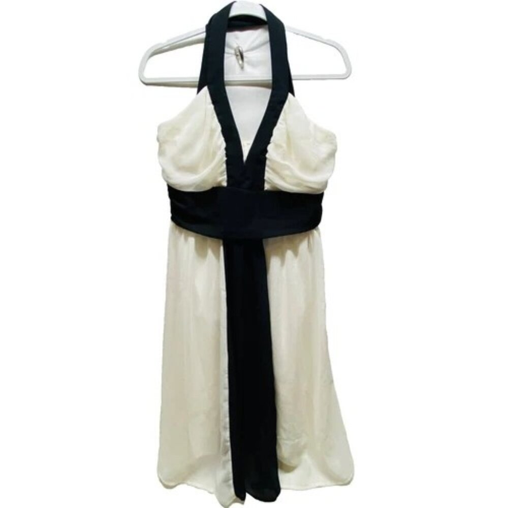 Connected Apparel Cocktail Dress Women's Size 16 Black White Chiffon Halter EUC‎